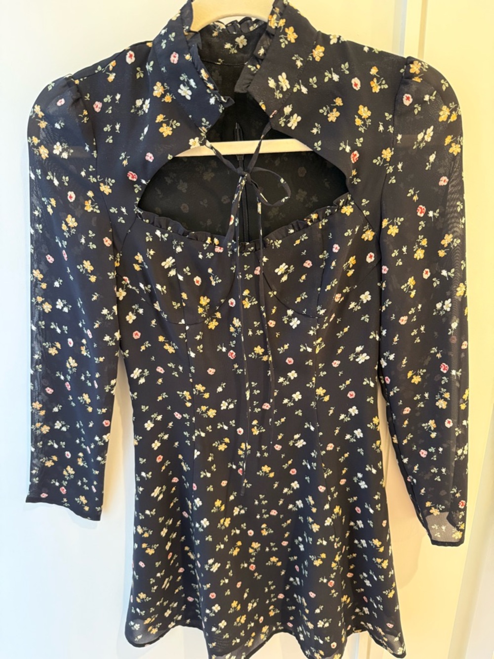 Reformation tie front choker mini dress